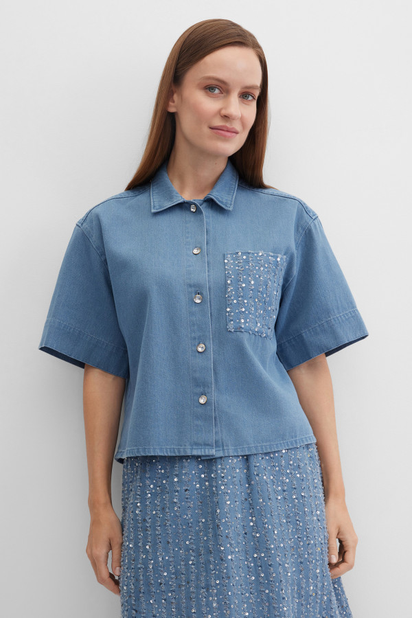 Рубашка джинсовая с пайетками