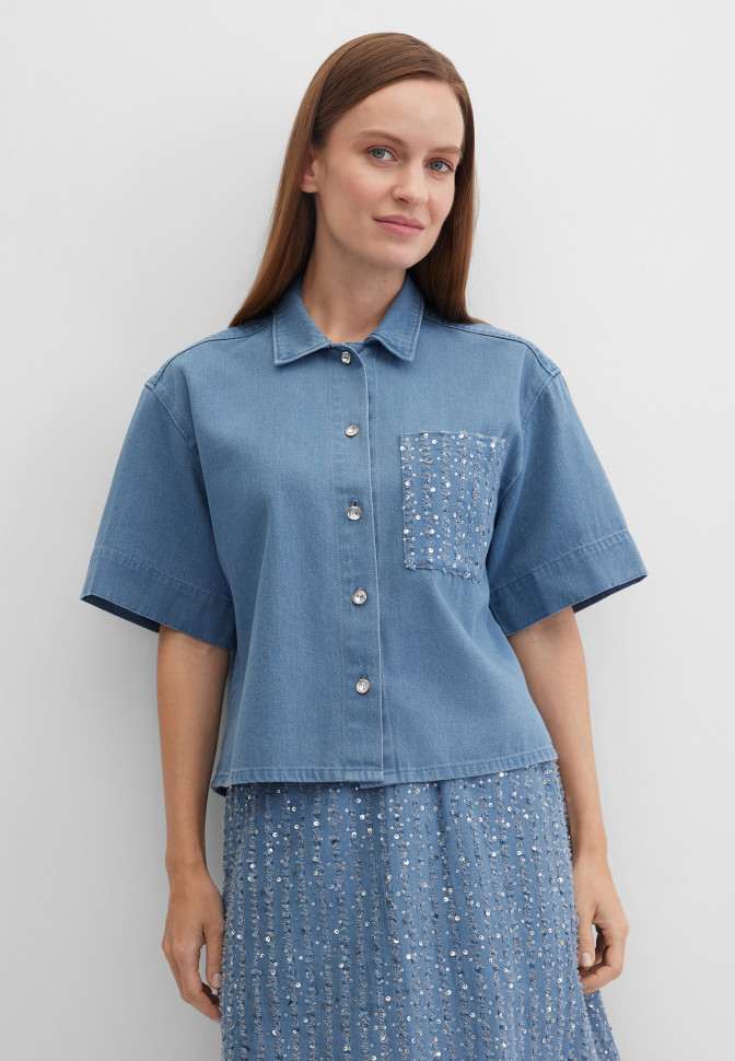 Рубашка джинсовая с пайетками