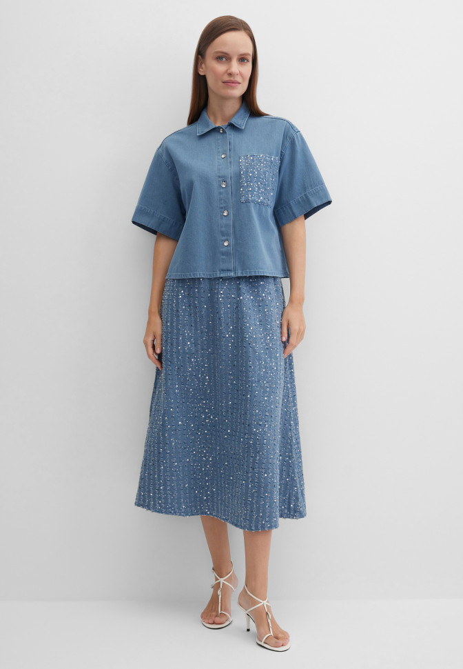 Рубашка джинсовая с пайетками