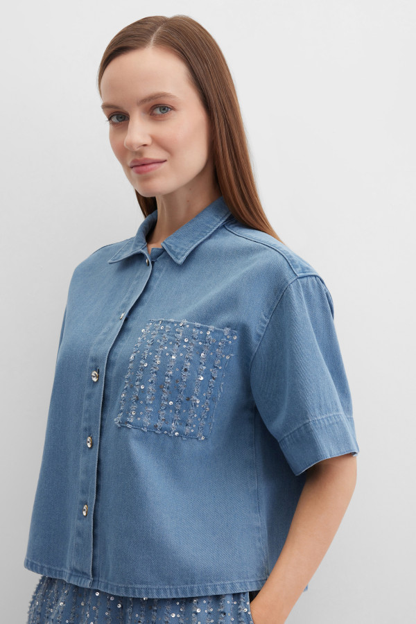 Рубашка джинсовая с пайетками
