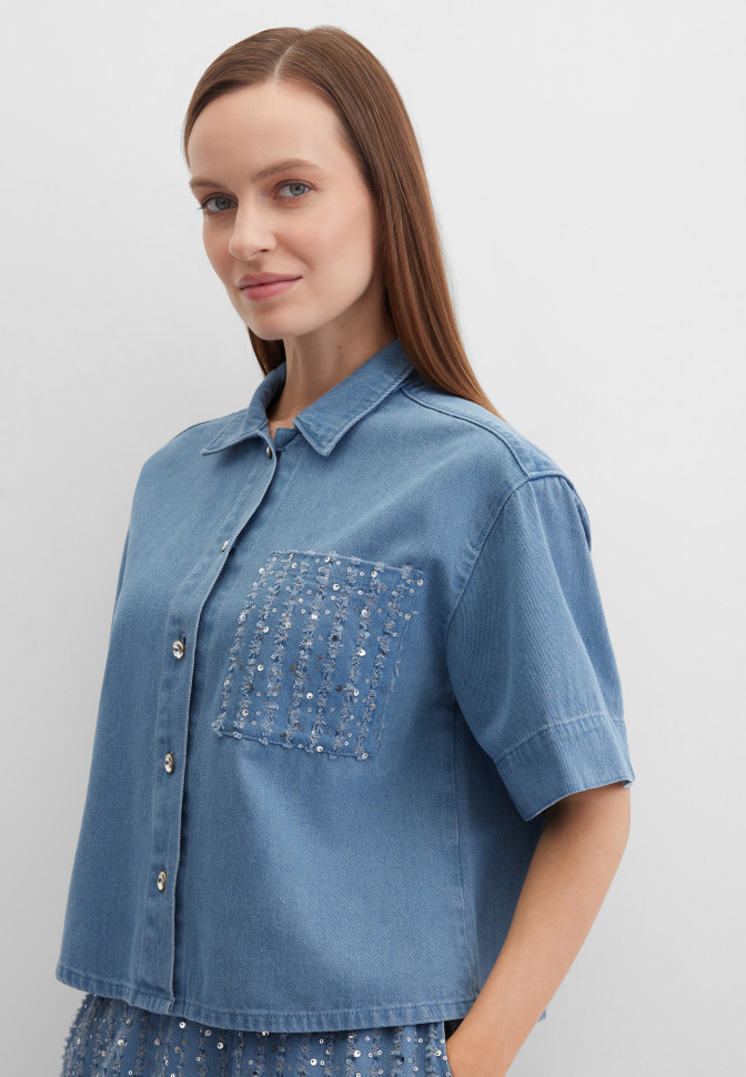 Рубашка джинсовая с пайетками