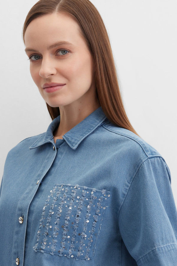 Рубашка джинсовая с пайетками