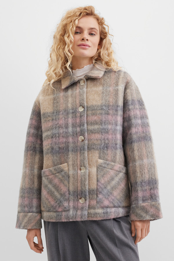 Полупальто с шерстью в клетку