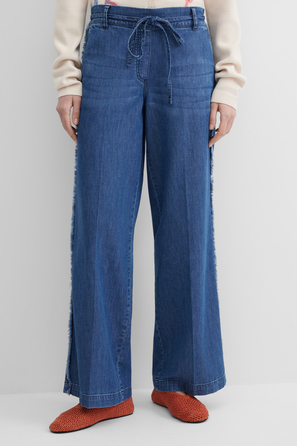 Джинсы широкие трубы wide leg с бахромой