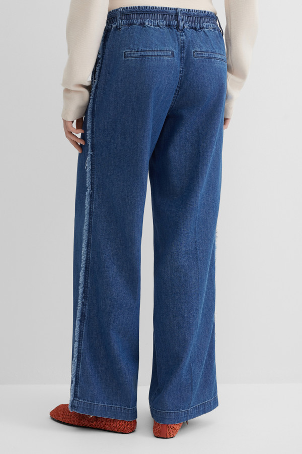 Джинсы широкие трубы wide leg с бахромой