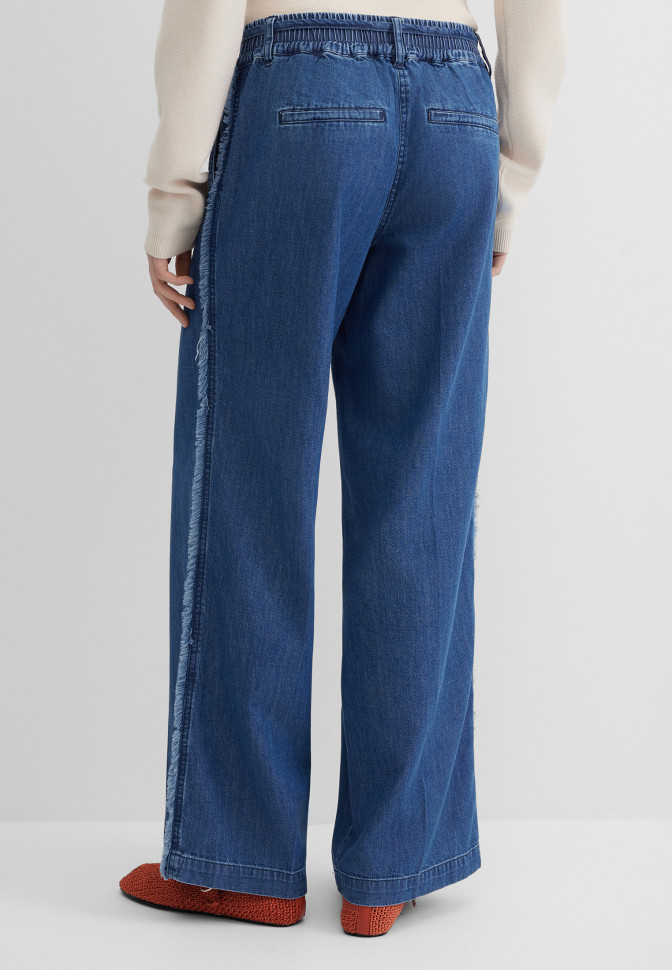 Джинсы широкие трубы wide leg с бахромой