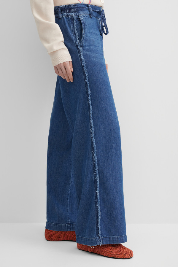 Джинсы широкие трубы wide leg с бахромой