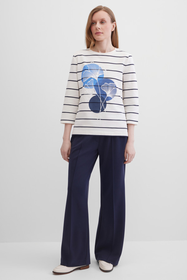 Лонгслив с рукавом 3/4 в полоску и с  принтом