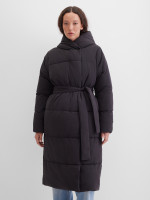 Пальто длинное стеганое с капюшоном